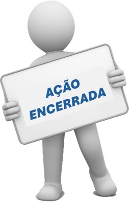 boneco com tabuleta onde se pode ler ação encerrada